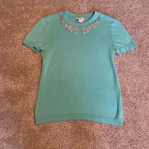 kate spade Teal Blouse with Embellished Collar